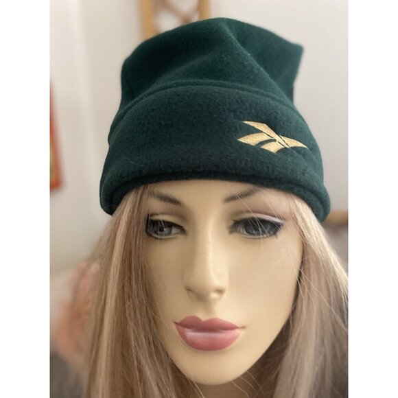 Vintage Reebok OSFA Cuffless Green Unisex Hat Beanie One Size Gold Logo EUC - Picture 5 of 16